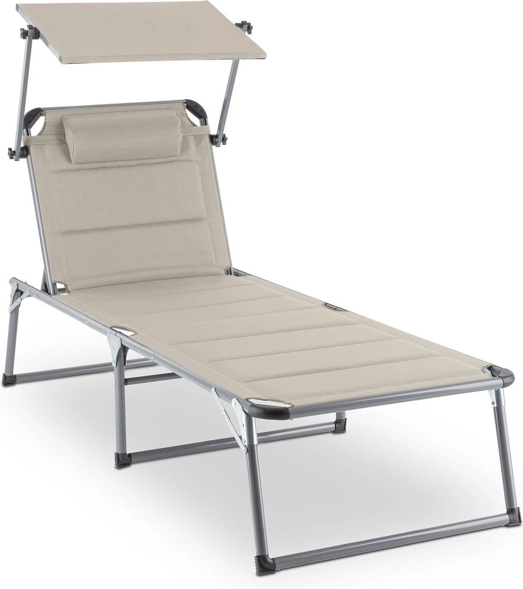 Blumfeldt Amalfi Ligstoel Tuin , Ligbed 70x37x200cm , Schuimrubberbekleding En Hoofdkussen , Rugleuning Verstelbaar Op 5 Standen , Zonnekap Voor Zonnebaden Zonder Verblind Te Worden