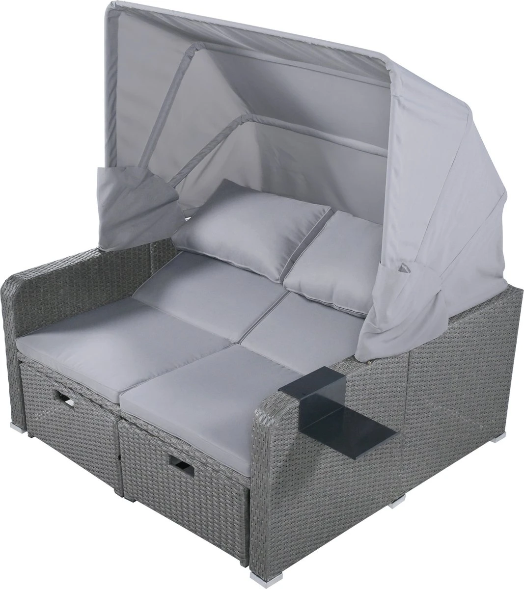 Polyrattan Patio Rieten Meubels Set Voor 2 Personen-Outdoor Rattan Sofa Set Met Intrekbare Luifel-lounge Bank-PE Rotan Loveseat Voor Achtertuin Veranda Tuin Zwembad Balkon-grijs - Afbeelding 17