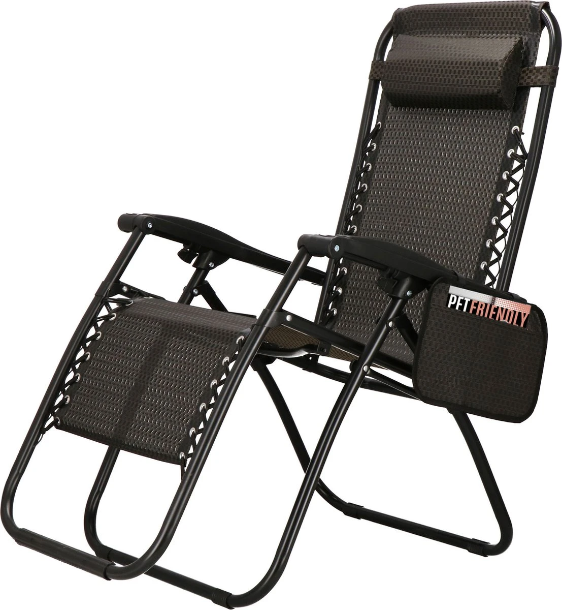 Springos Tuinstoel | Ligstoel | Opvouwbaar | Verstelbaar | Ergonomische Hoofdsteun | Bruin / Zwart - Afbeelding 7