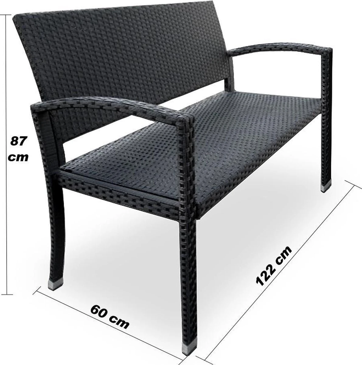 Casaria Polyrattan Tuinbank – 2 Zits UV-bestendig - Zwart - Afbeelding 4