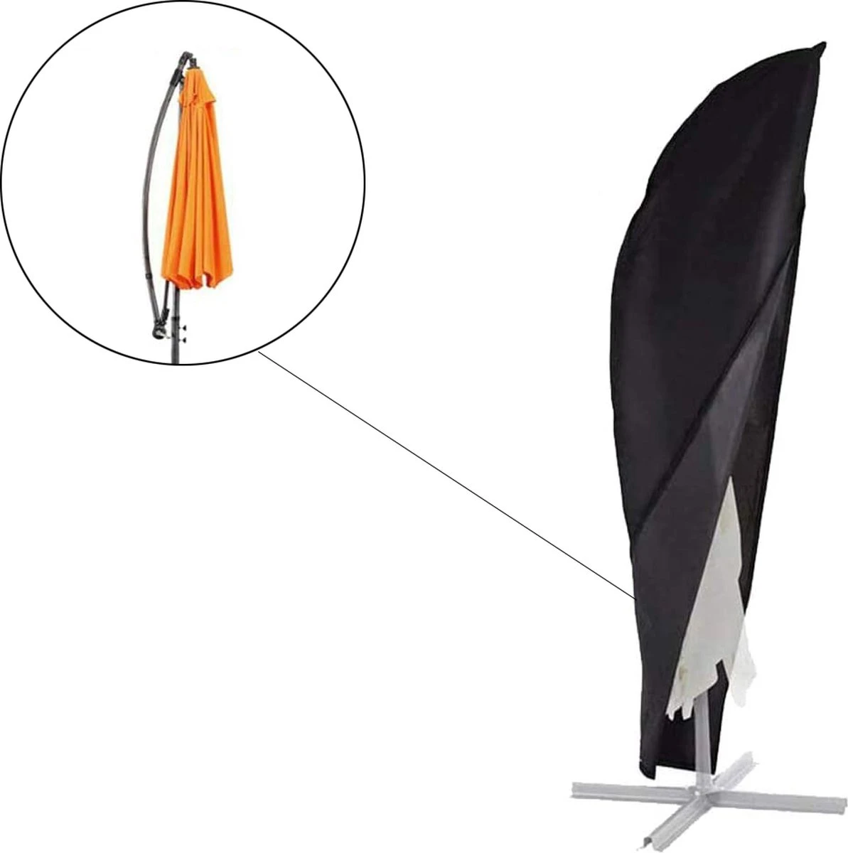 Parasolhoes Voor Zweefparasol - 265 Cm - Zwart - Waterbestendige Hoes Voor Parasol - Parasolhoes Staande Parasol Met Rits - Afbeelding 8
