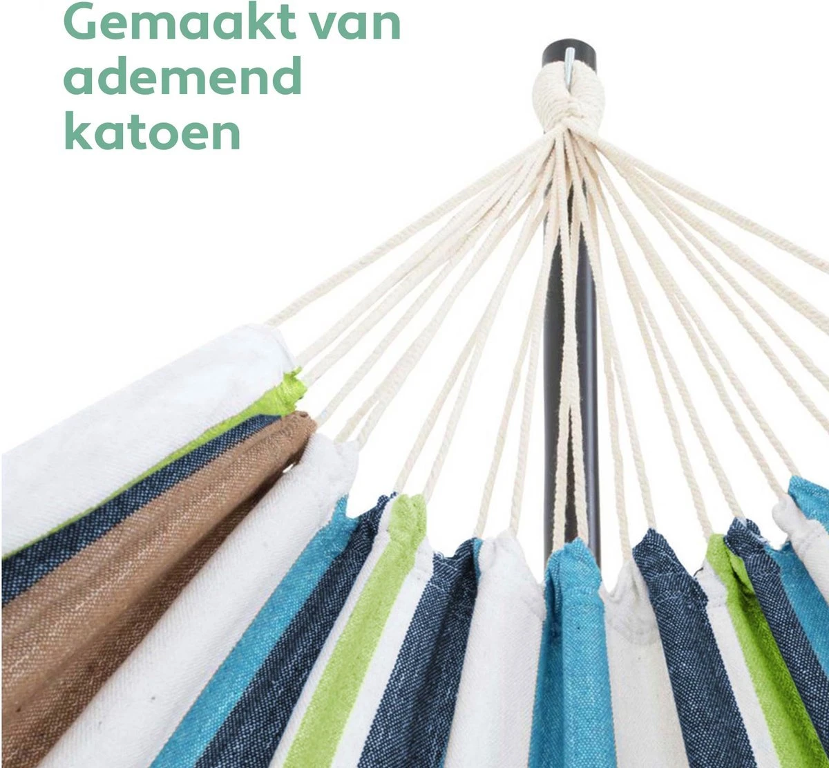 Vita5 Hangmat Met Standaard – 2 Persoons – Incl. Bekerhouder – 205kg Draaggewicht – Groen/Blauw - Afbeelding 10