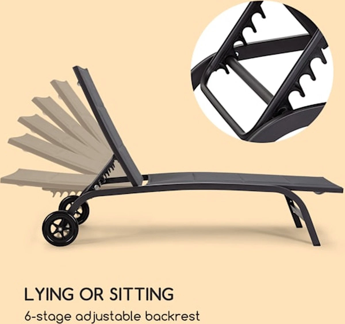Blumfeldt Limala Tuinstoel - Ligstoel - Relaxstoel - Rugleuning In 6 Standen Verstelbaar - 2 Vielen - Draagkracht: Max. 150 Kg - Afbeelding 3