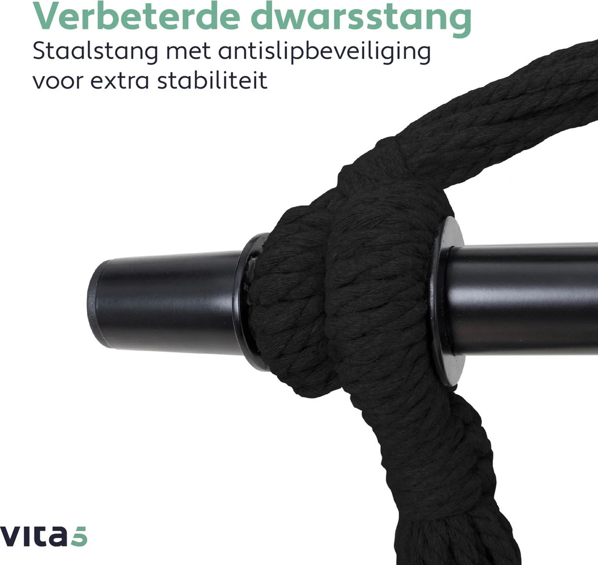 Vita5 XXL Hangstoel - Binnen&Buiten Hangnest - Incl. 2 Kussens En Boekenvak - Volwassenen&Kinderen - Hangmatstoel Tot 225kg - Zwart - Afbeelding 7