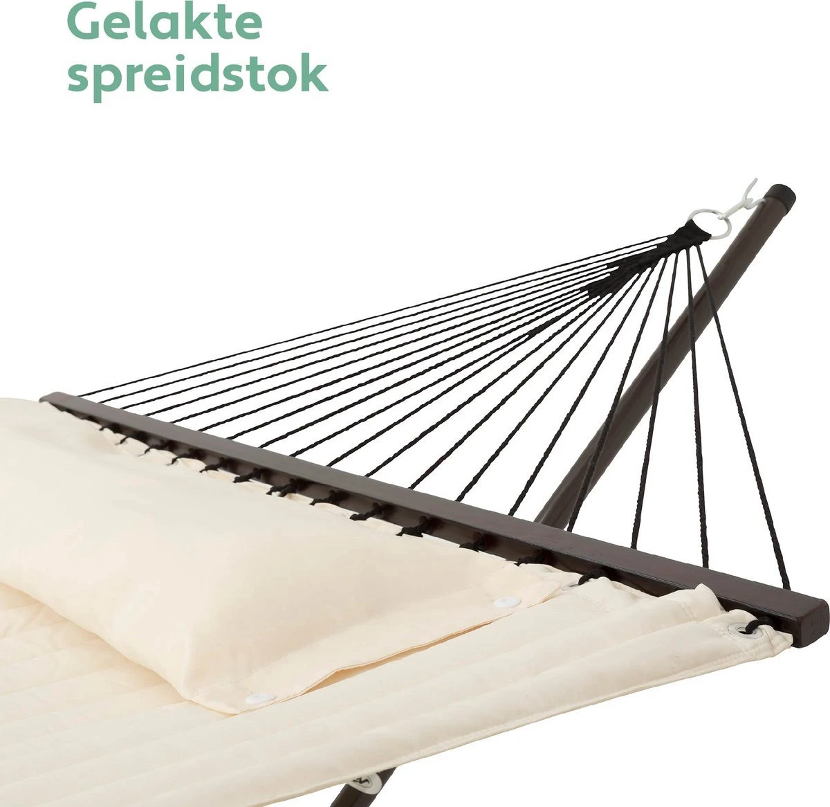 Vita5 Hangmat Met Standaard En Spreidstok – 2 Persoons – Incl. Bekerhouder - Afneembaar Kussen – Uv-bestendig – Beige - Afbeelding 10