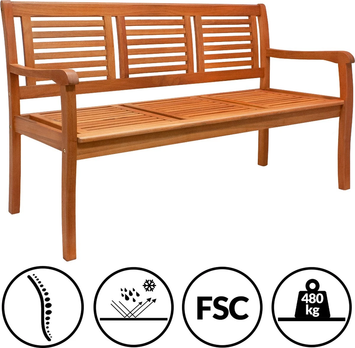 Casaria Tuinbank - FSC®-Gecertificeerd Eucalyptushout - 153cm Bruin - Afbeelding 3