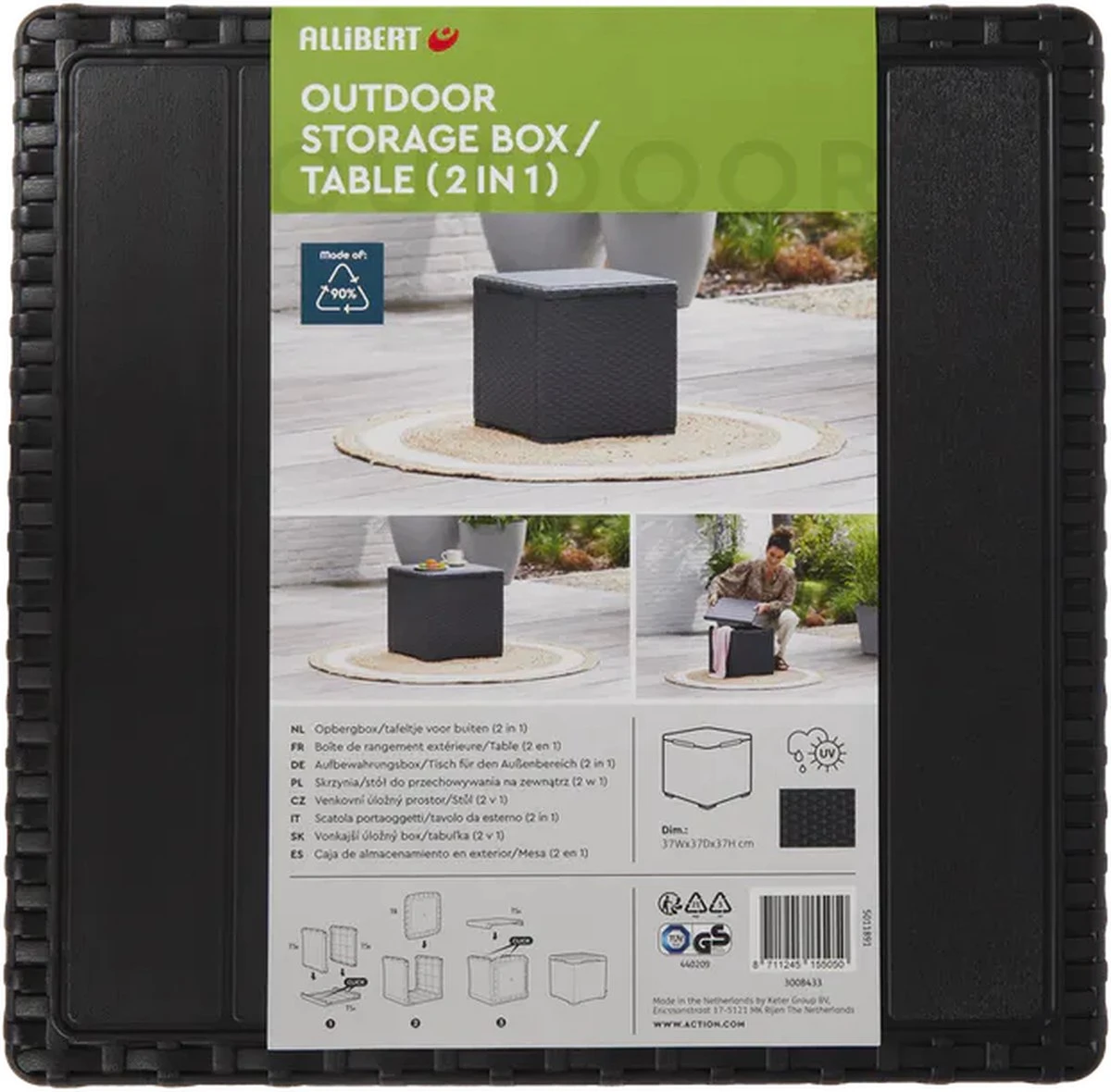 Merkloos Bijzettafel - Tuintafel - Opslagbox - Terrasbox - 2 In 1 Opbergbox - Kussenbox - Tuin Opslag - Weerbestendig - Afbeelding 2