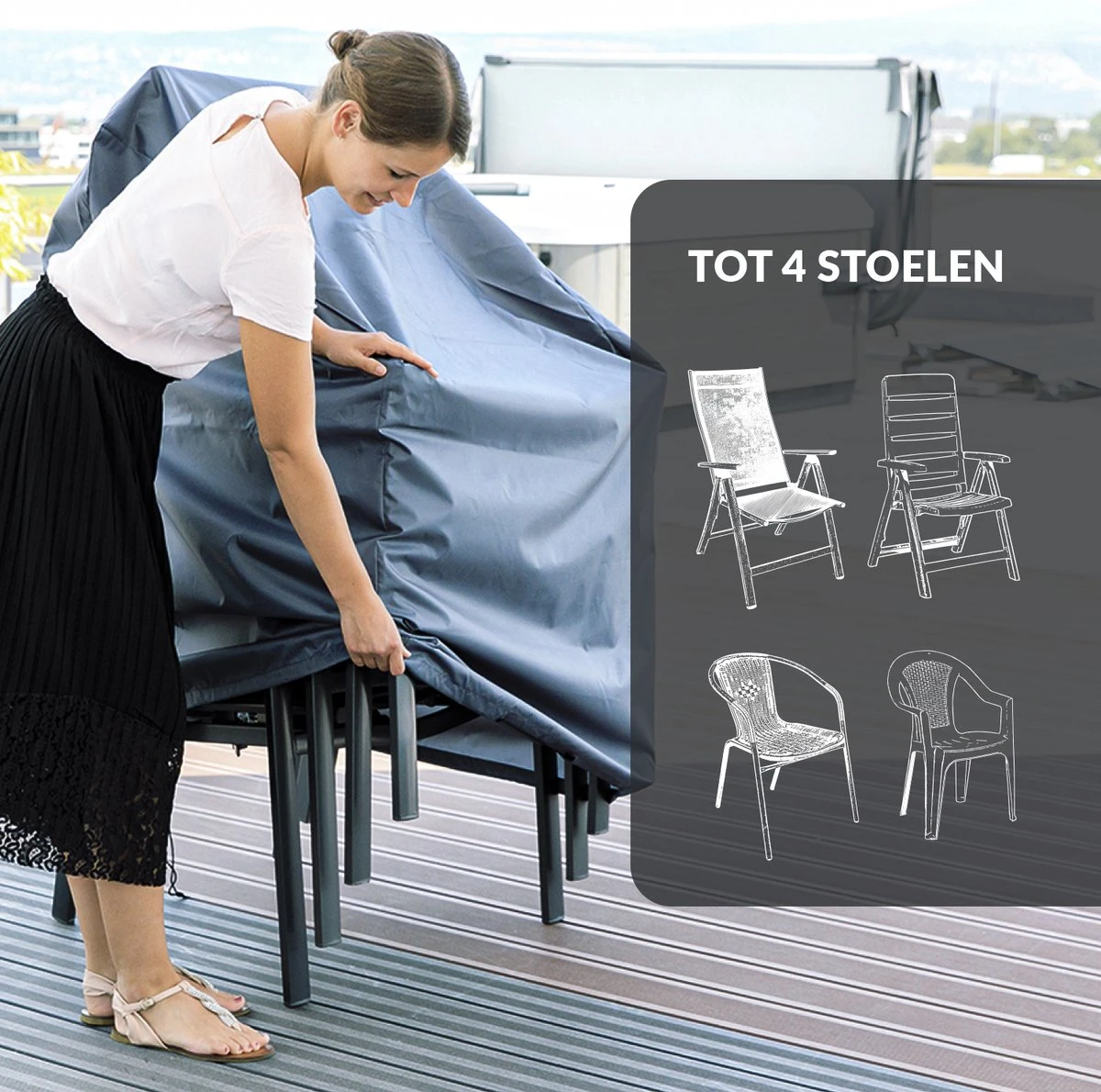 Chefarone Beschermhoes Tuinstoelen - Tuinstoelen Hoes - Tuinmeubelen - Weerbestendig - UV-bescherming - Grijs - Afbeelding 5