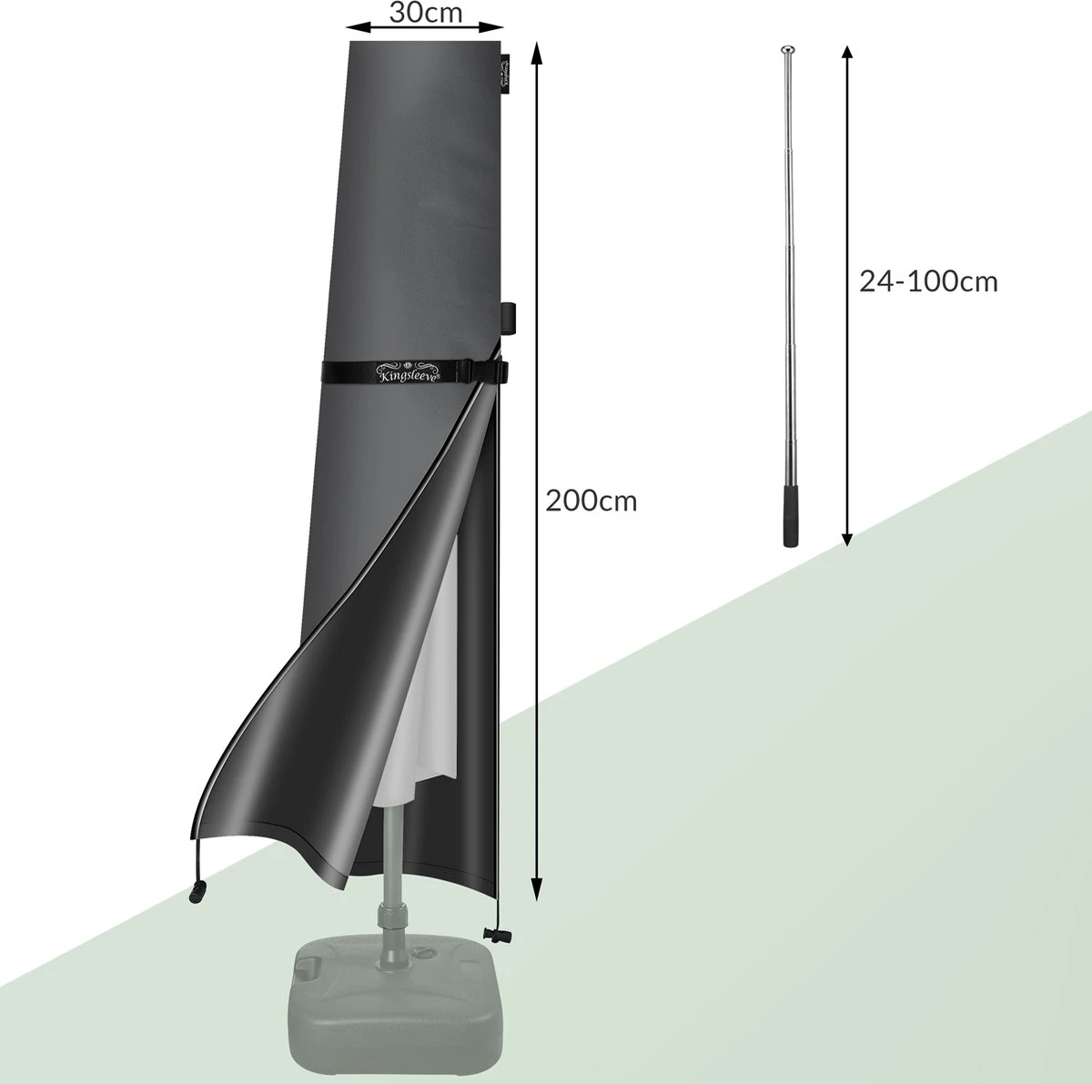 Kingsleeve Parasolhoes Tot Ø 330cm - Weerbestendig Robuust - Grijs - Afbeelding 4