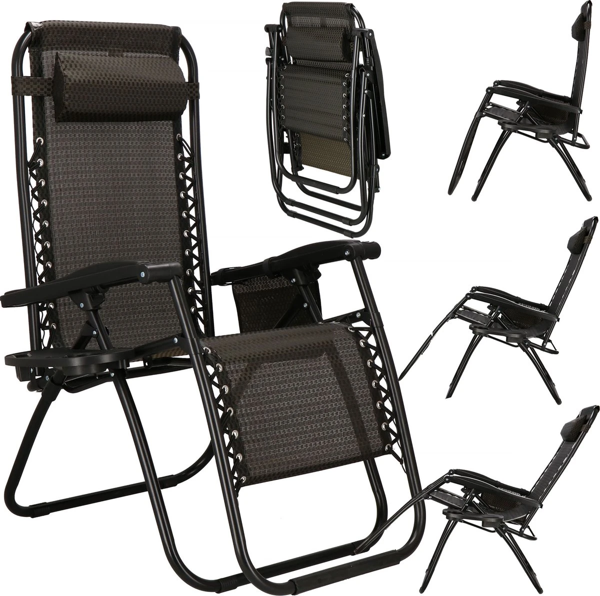 Springos Tuinstoel | Ligstoel | Opvouwbaar | Verstelbaar | Ergonomische Hoofdsteun | Bruin / Zwart - Afbeelding 16