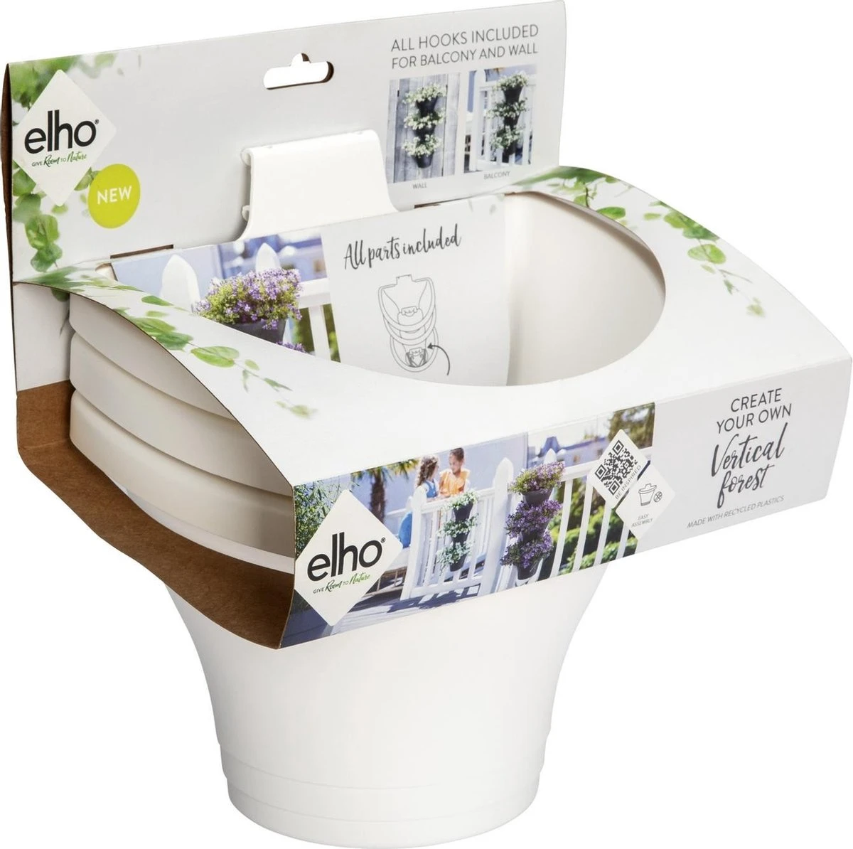 Elho Corsica Vertical Forest 24 - Bloempot Voor Balkonbuiten - Ø 26.7 X H 29.7 Cm - Wit/Wit - Afbeelding 15