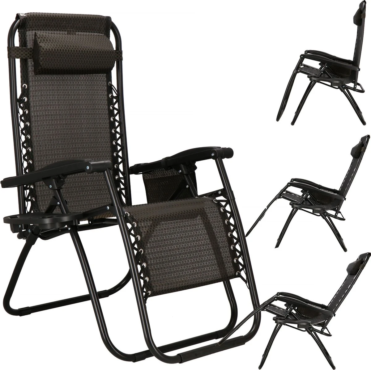 Springos Tuinstoel | Ligstoel | Opvouwbaar | Verstelbaar | Ergonomische Hoofdsteun | Bruin / Zwart - Afbeelding 18