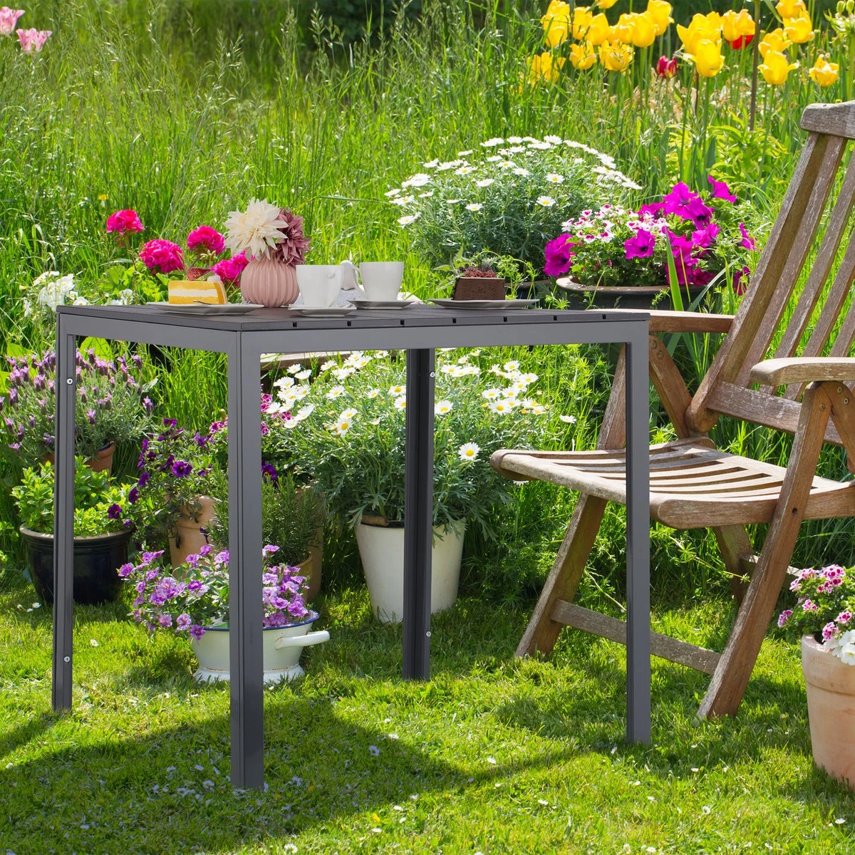 Relaxdays Tuintafel Vierkant - Grijze Buitentafel - Eettafel Tuin - Moderne Balkontafel - Afbeelding 7