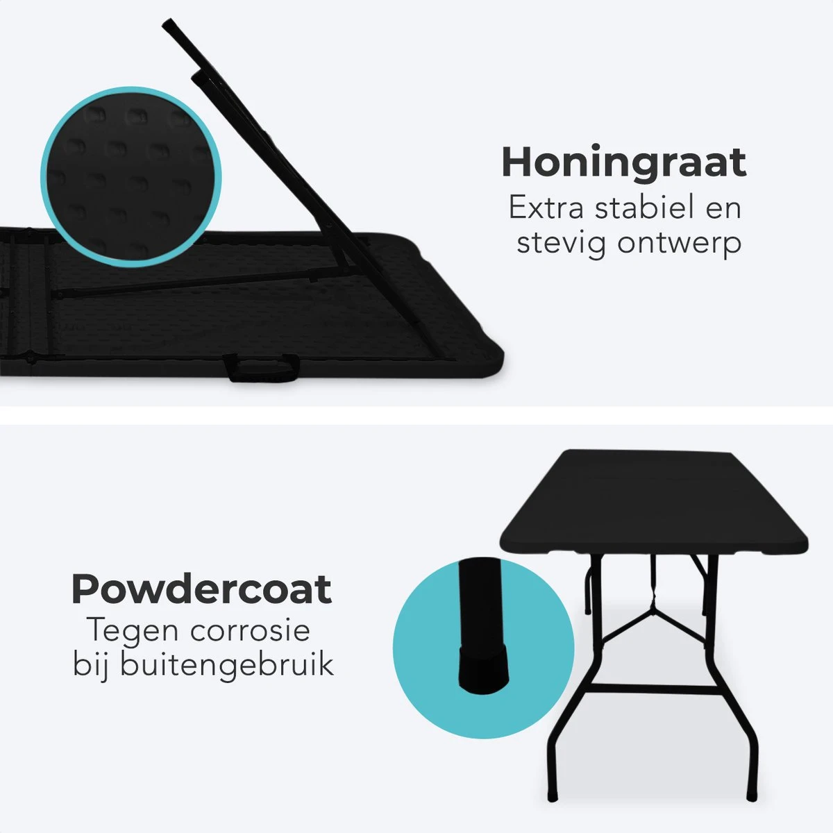 LifeGoods Klaptafel - Inklapbaar - 70x180cm - Verstelbare Vouwtafel - Weerbestendig - Zwart - Afbeelding 2