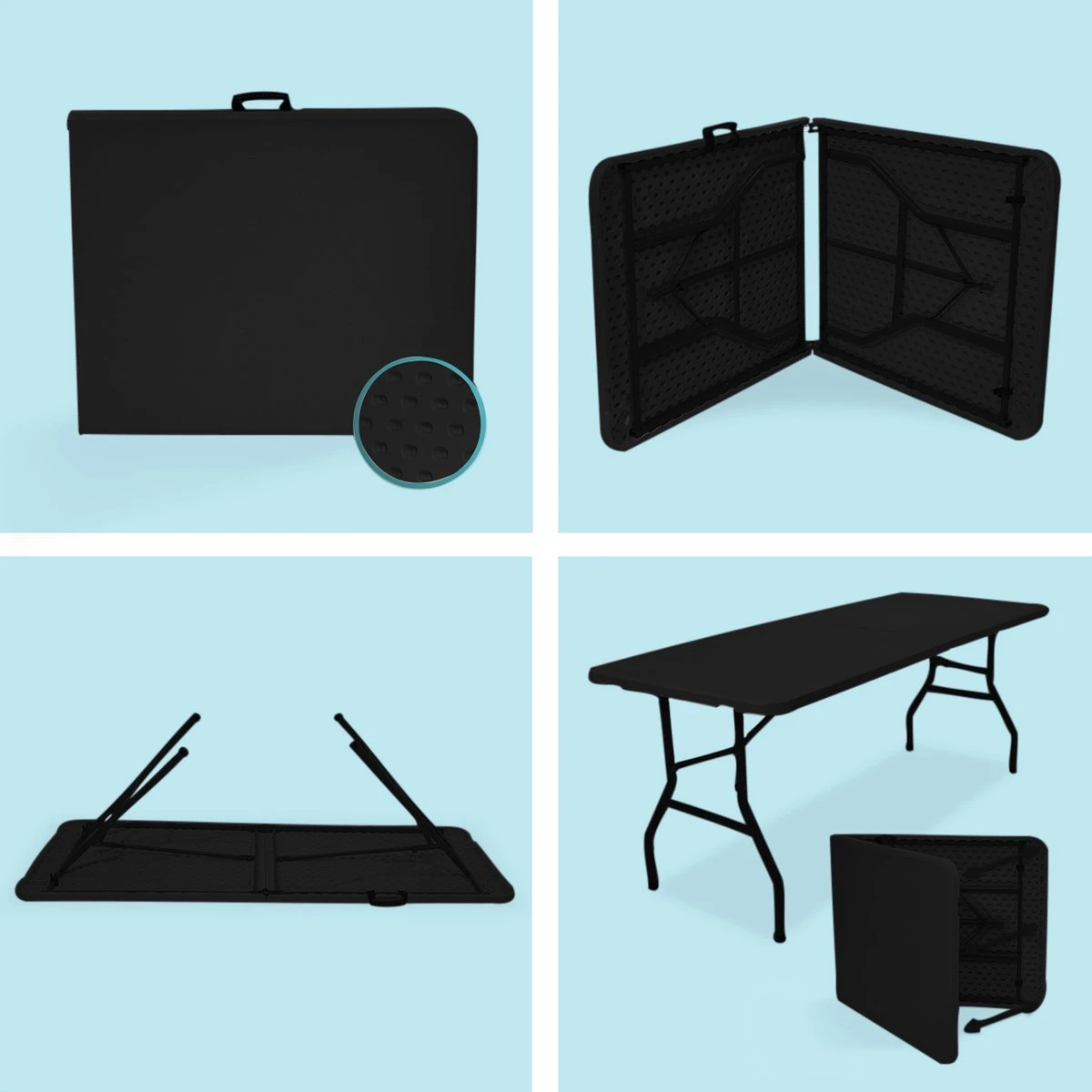 LifeGoods Klaptafel - Inklapbaar - 70x180cm - Verstelbare Vouwtafel - Weerbestendig - Zwart - Afbeelding 6