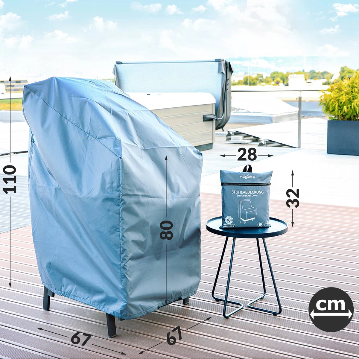 Chefarone Beschermhoes Tuinstoelen - Tuinstoelen Hoes - Tuinmeubelen - Weerbestendig - UV-bescherming - Grijs - Afbeelding 2