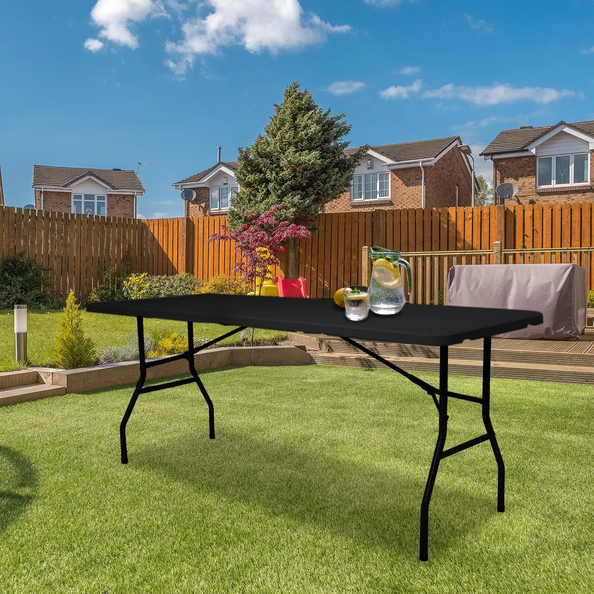 LifeGoods Klaptafel - Inklapbaar - 70x180cm - Verstelbare Vouwtafel - Weerbestendig - Zwart - Afbeelding 9