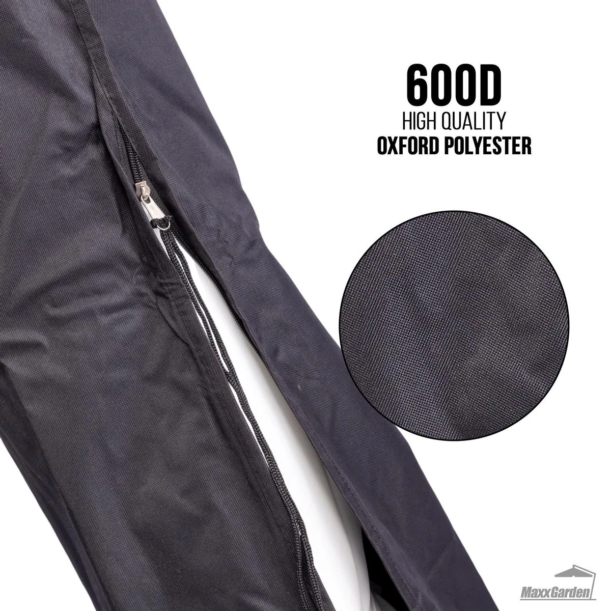 MaxxGarden Parasolhoes - Afdekhoes Voor Zweefparasol - Beschermhoes - 200-400 Cm - Met Rits En Trekkoord - Zwart - Afbeelding 4