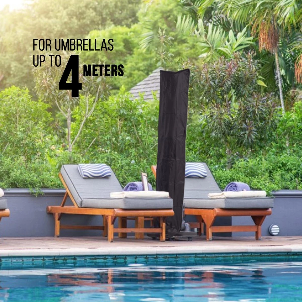 MaxxGarden Parasolhoes - Afdekhoes Voor Zweefparasol - Beschermhoes - 200-400 Cm - Met Rits En Trekkoord - Zwart - Afbeelding 7