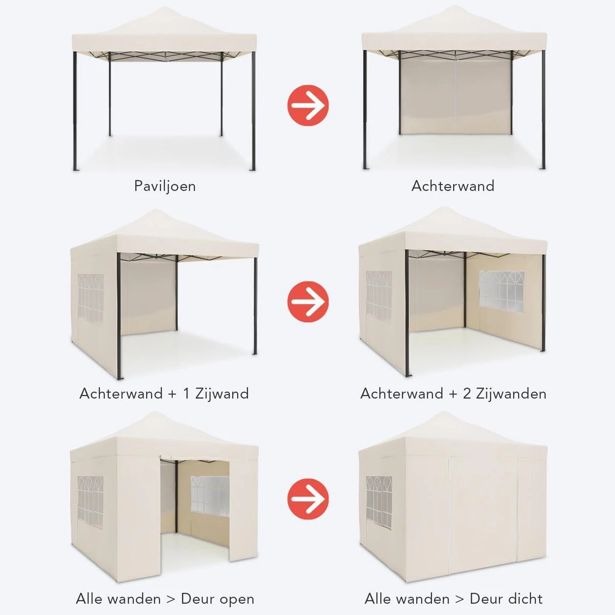 LifeGoods Partytent - 3x3 M - Zijwanden - Easy Up - Opvouwbaar - Waterdicht - Draagtas Met Wieltjes - Beige - Afbeelding 2