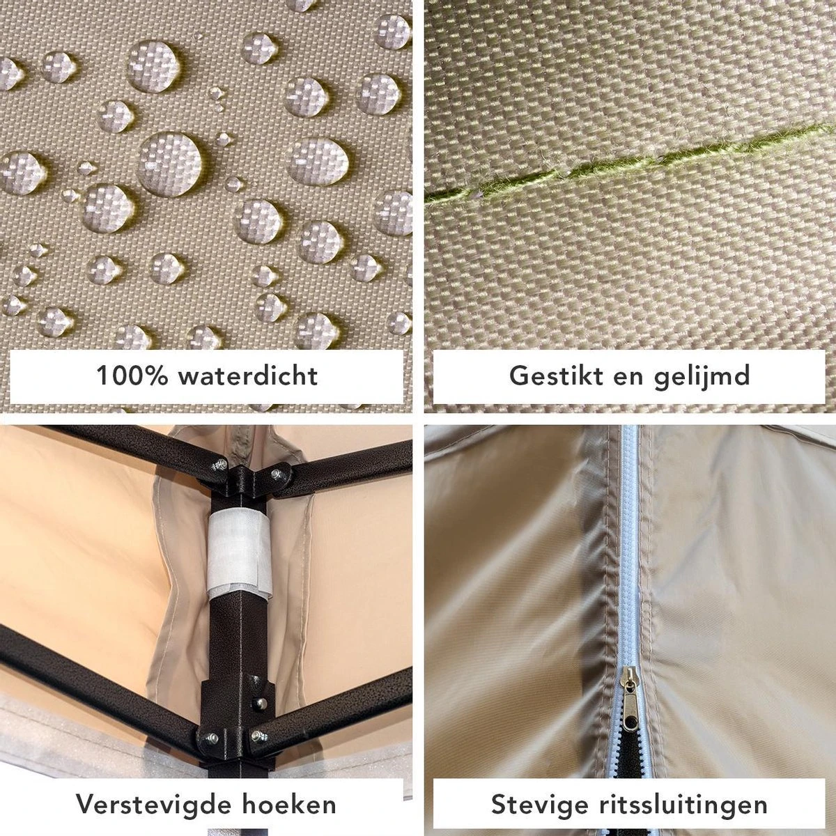 LifeGoods Partytent - 3x3 M - Zijwanden - Easy Up - Opvouwbaar - Waterdicht - Draagtas Met Wieltjes - Beige - Afbeelding 7