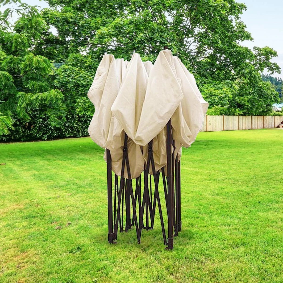 LifeGoods Partytent - 3x3 M - Zijwanden - Easy Up - Opvouwbaar - Waterdicht - Draagtas Met Wieltjes - Beige - Afbeelding 10