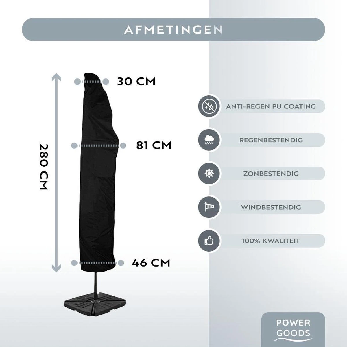 Power Goods Parasolhoes XXL Voor Zweefparasol – Parasolhoes Met Rits En Stok – Parasolhoes Staande Parasol – Tuinmeubelhoezen – Beschermhoes Zweefparasol – Waterproof – Anti-UV – 280 X 81 Cm - Afbeelding 2