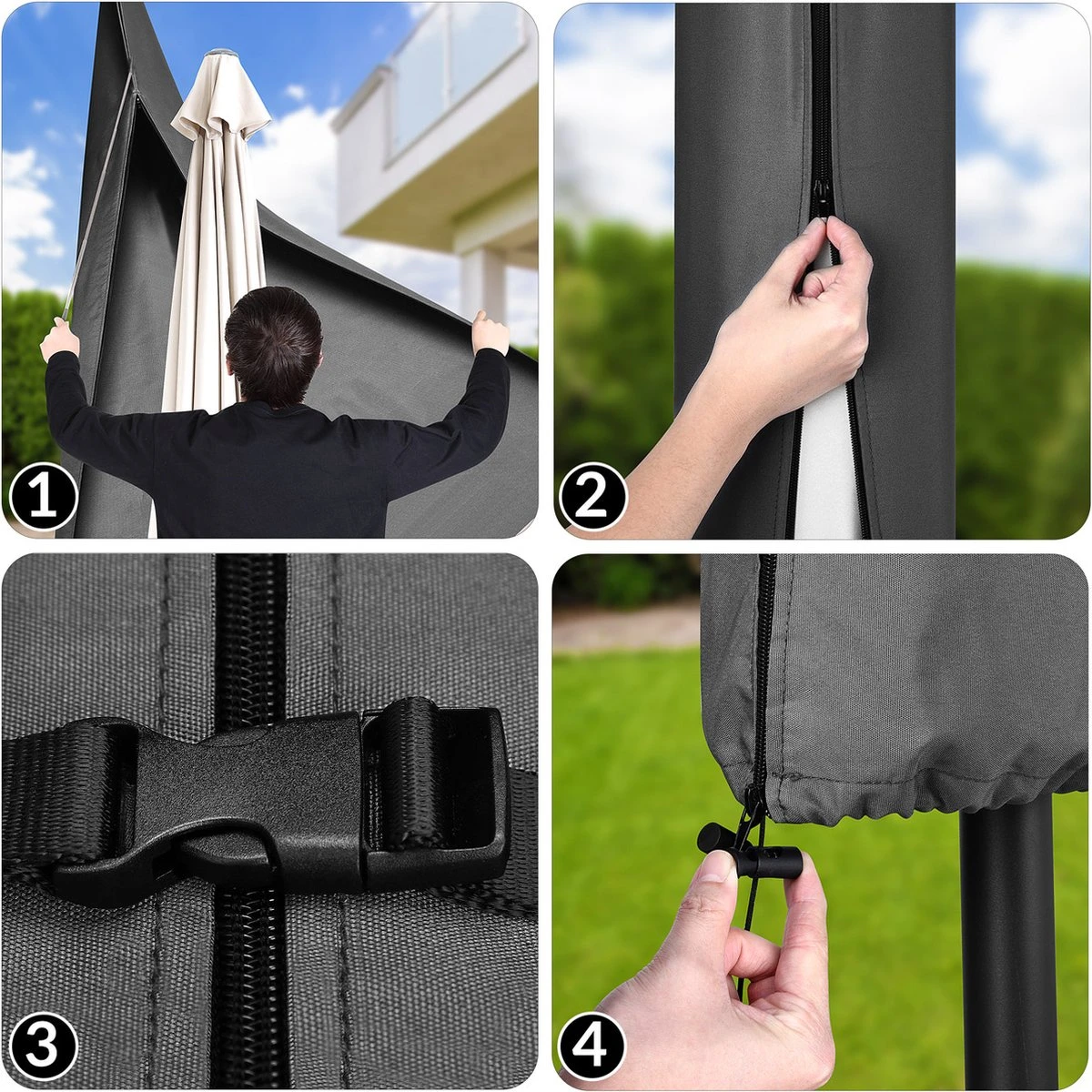 Kingsleeve Parasolhoes Tot Ø 330cm - Weerbestendig Robuust - Grijs - Afbeelding 6