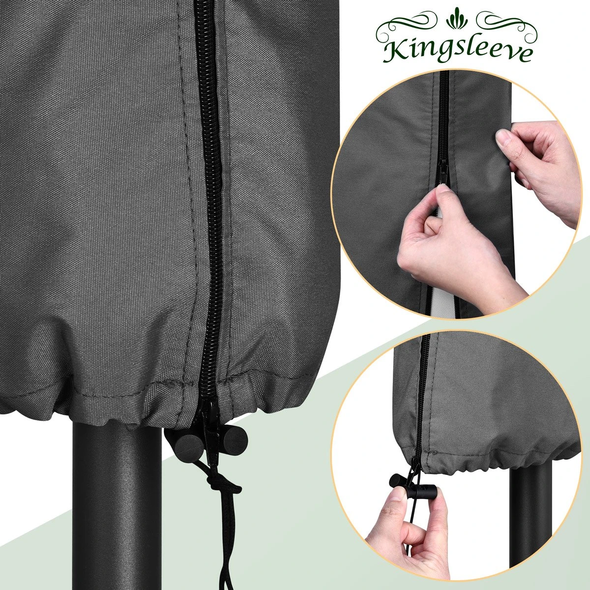 Kingsleeve Parasolhoes Tot Ø 330cm - Weerbestendig Robuust - Grijs - Afbeelding 12