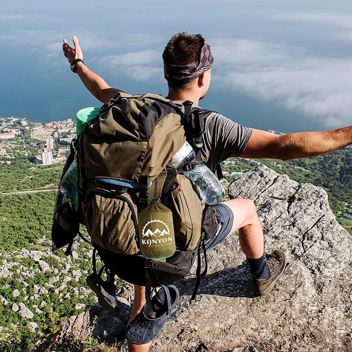 Kanyon Hangmat - Incl. Karabijnhaken En Riemen - Licht Parachutestof - 260 X 140 Cm - Tot 200kg - Groen/Khaki - Afbeelding 5