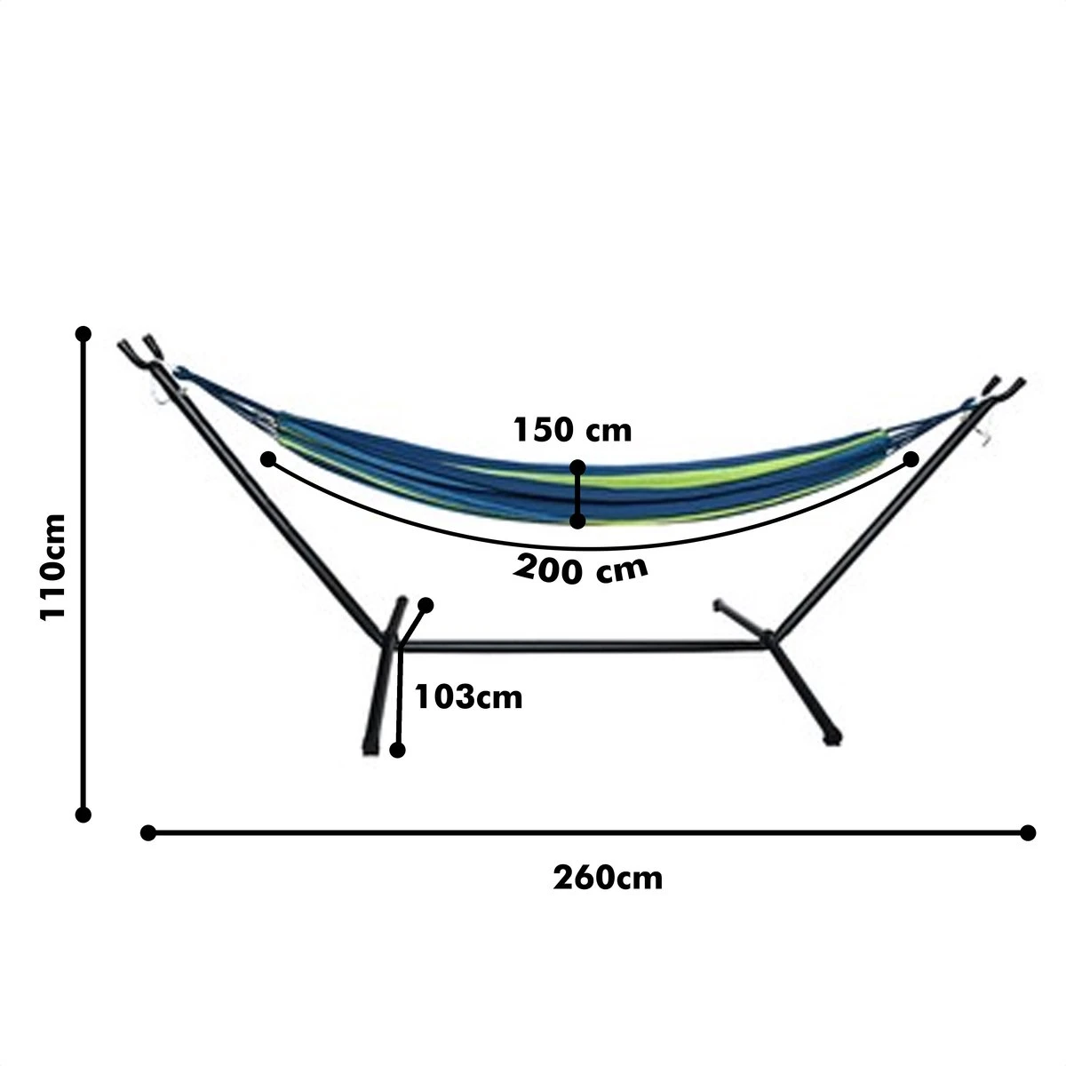 Hangmat Met Standaard En Opbergtas – 2 Persoons – Max. Draaggewicht 200Kg – Hangmatset – Hangmatten – Hang Mat Voor Binnen En Buiten – Hangmatstandaard – Hammock – Blauw / Groen - Afbeelding 2