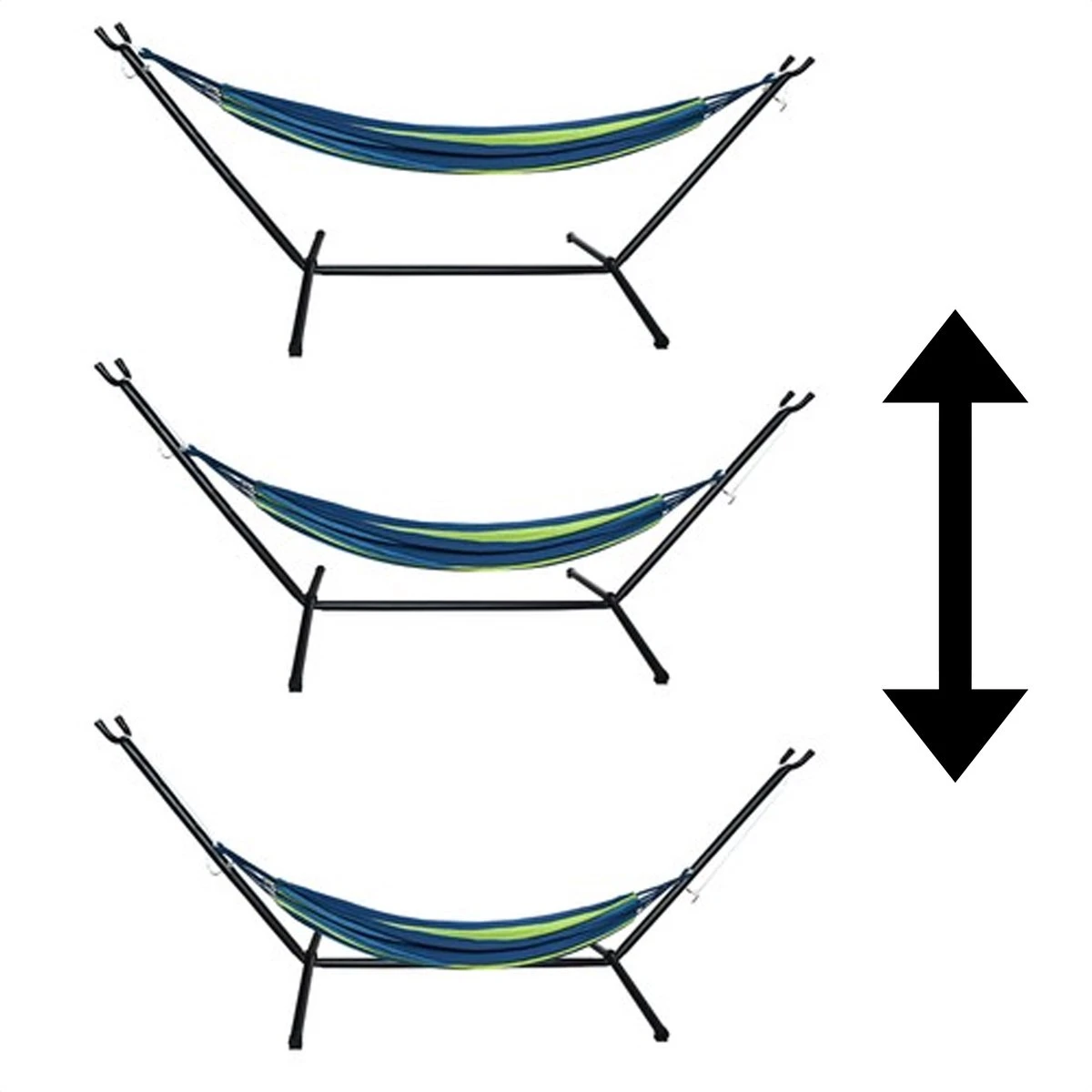 Hangmat Met Standaard En Opbergtas – 2 Persoons – Max. Draaggewicht 200Kg – Hangmatset – Hangmatten – Hang Mat Voor Binnen En Buiten – Hangmatstandaard – Hammock – Blauw / Groen - Afbeelding 4