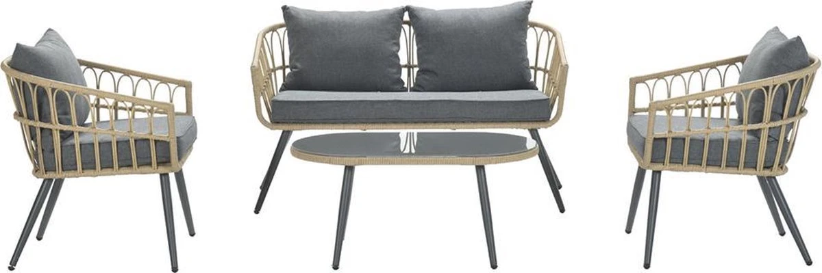 Garden Impressions Franklin Loungeset 4-delig - Wicker - Carbon Black/mystic Grey - Afbeelding 2