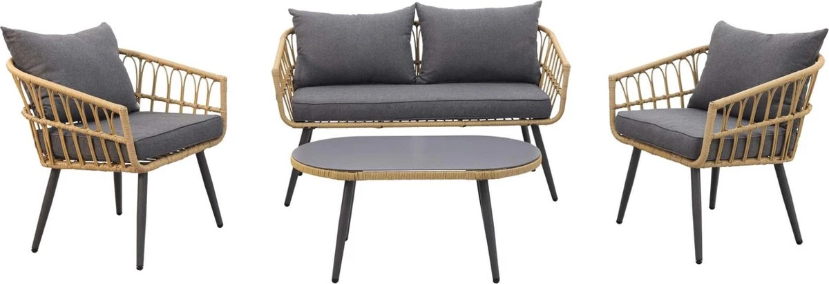 Garden Impressions Franklin Loungeset 4-delig - Wicker - Carbon Black/mystic Grey - Afbeelding 4