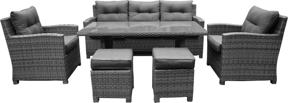 New Castle Stoel-bank Dining Loungeset 6-delig Antraciet - Afbeelding 2