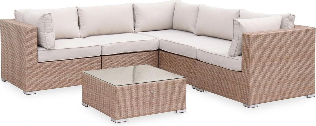 Alice's Garden Loungeset Napoli - 5 Plaatsen - Wicker - 6 Elementen - Beige/Beige - Afbeelding 6
