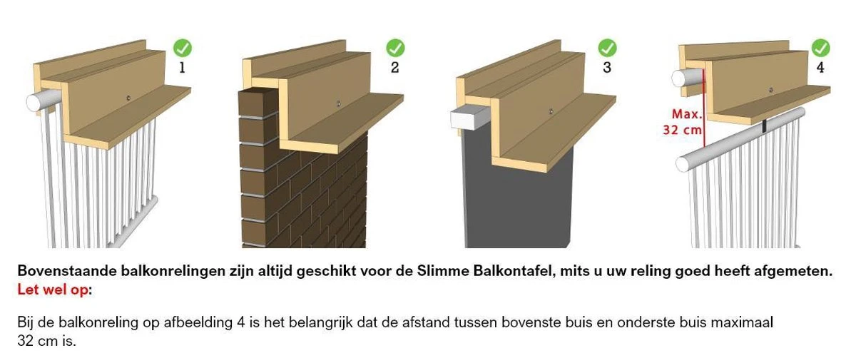 GoudmetHout Inklapbare Balkontafel - Balkonbar - Balkon Tafel - 99 Cm - Hout - Transparant Wash - Reling Smal - Afbeelding 7