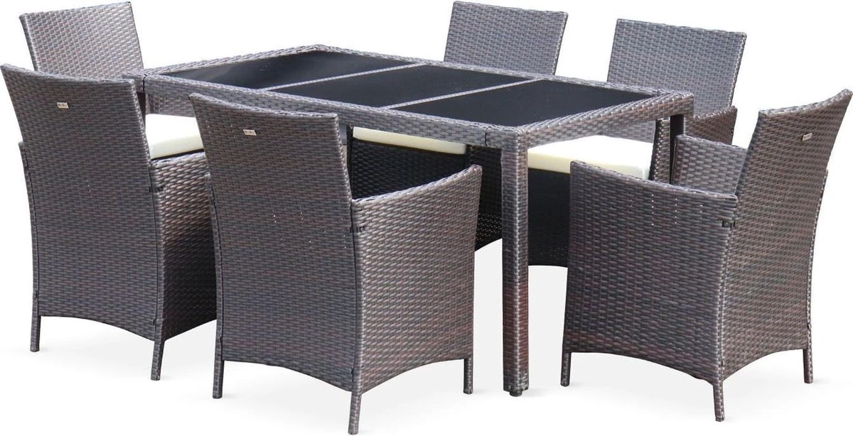 Alice's Garden Tuinset Tavola 6 - 150x90x74 - 6 Plaatsen - Wicker - Bruin/Ecru - Afbeelding 4