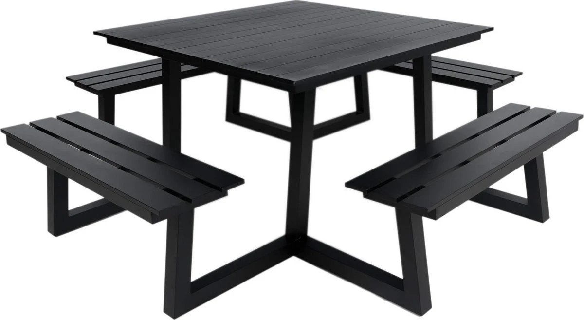 MaximaVida Vierkante Aluminium Picknicktafel Dex 215 Cm Zwart - Lage Instap