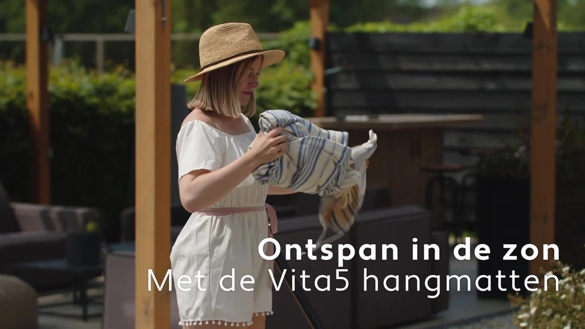 Vita5 Hangmat Met Standaard – 2 Persoons – Incl. Bekerhouder – 205kg Draaggewicht – Groen/Blauw - Afbeelding 2