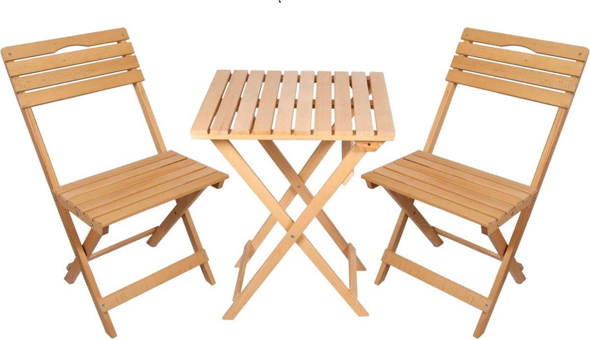 SiRaC - Houten Tuinset - Balkonset - 3-delig - Met Paarse Kussens - Natuurlijke Hout - Balkon Meubelen - 2 Persoons Balkonset - Twee Stoelen En Bijzettafel - Hout - Afbeelding 4