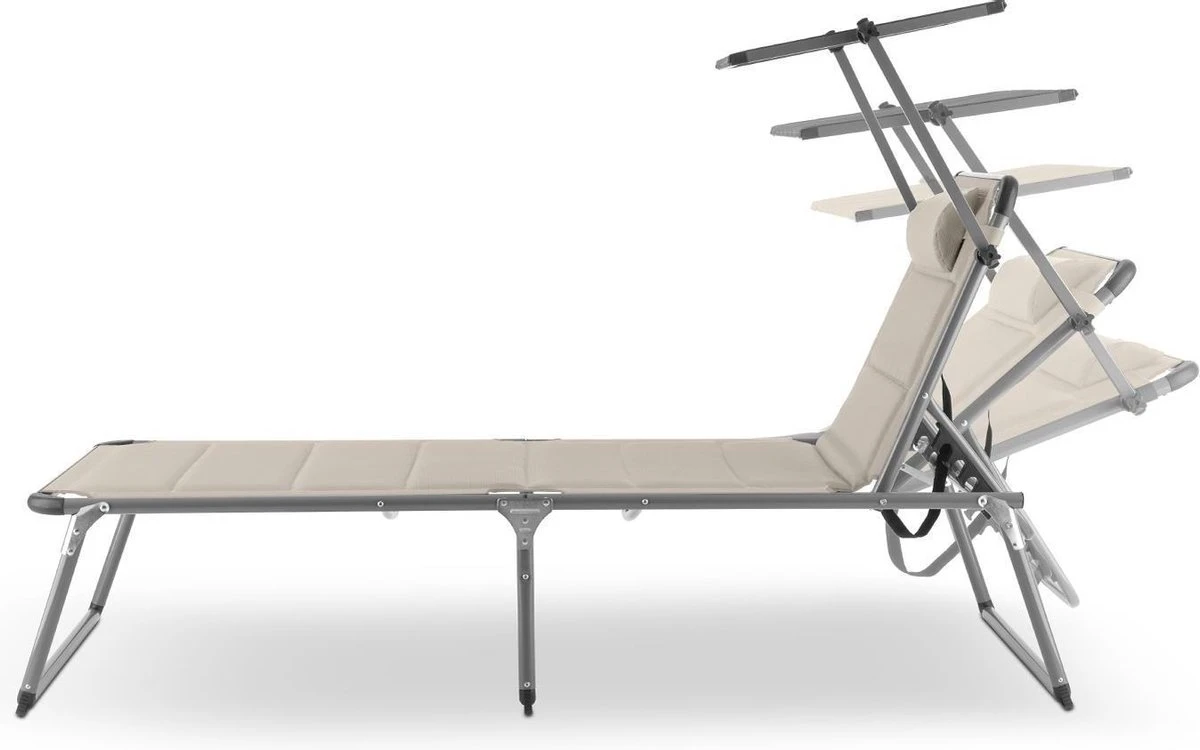 Blumfeldt Amalfi Ligstoel Tuin , Ligbed 70x37x200cm , Schuimrubberbekleding En Hoofdkussen , Rugleuning Verstelbaar Op 5 Standen , Zonnekap Voor Zonnebaden Zonder Verblind Te Worden - Afbeelding 5