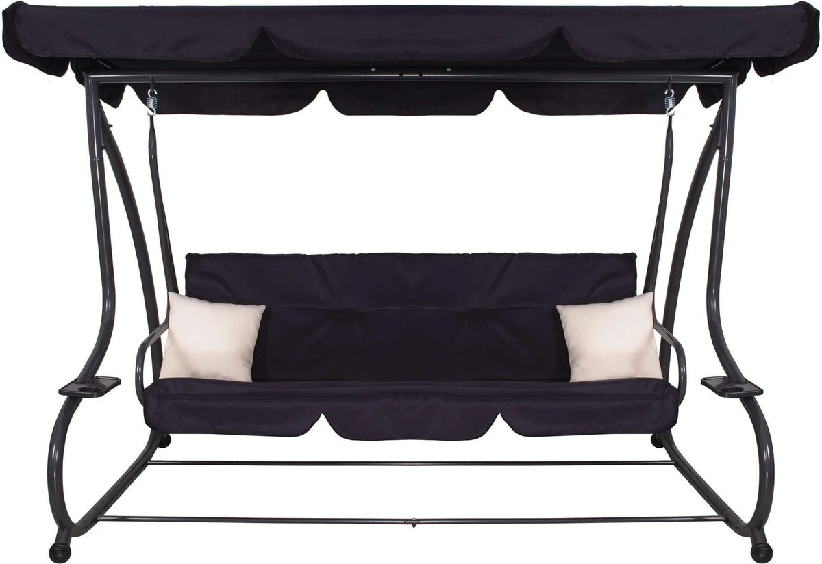 Springos Schommelbank | Linda-Schommel | 3-zits | Waterafstotend | Inclusief 2 Kussens | Verstelbare Luifel | 162 X 200 X 120 Cm | Zwart - Afbeelding 9