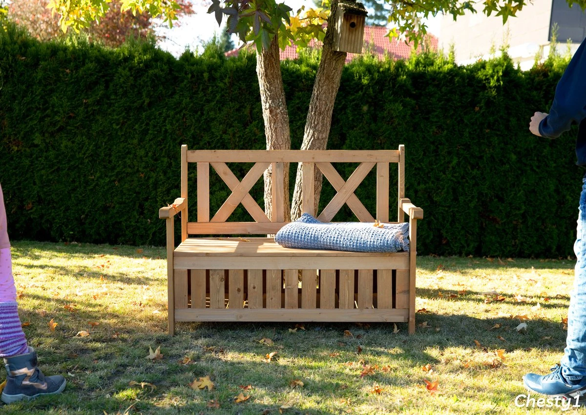 Needs&wants® Houten Tuinbank Met Opbergruimte, 2-zits Kistbank Houten Klassieke Bank Opslag, Grote Tuinopbergbank Van Massief Hout Weerbestendig Voor Buiten Tuin, Balkon, Terras, 115x61x85 Cm, Donker-bruin - Afbeelding 6