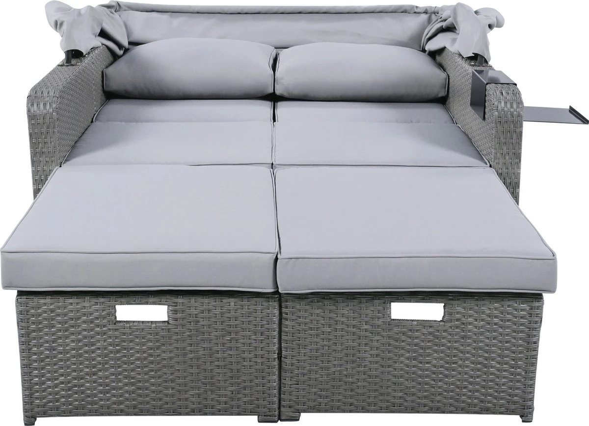 Polyrattan Patio Rieten Meubels Set Voor 2 Personen-Outdoor Rattan Sofa Set Met Intrekbare Luifel-lounge Bank-PE Rotan Loveseat Voor Achtertuin Veranda Tuin Zwembad Balkon-grijs - Afbeelding 11