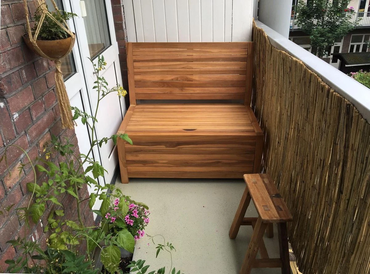 Kleine Teakhouten Tuinbank Met Opbergruimte - 100 X 60 X 90 Cm - Duurzaam Teakhout - Blijft Strak En Mooi - Sterke Constructie Om Lang Mee Te Gaan - Afbeelding 12