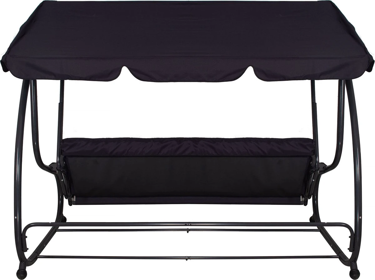 Springos Schommelbank | Linda-Schommel | 3-zits | Waterafstotend | Inclusief 2 Kussens | Verstelbare Luifel | 162 X 200 X 120 Cm | Zwart - Afbeelding 3