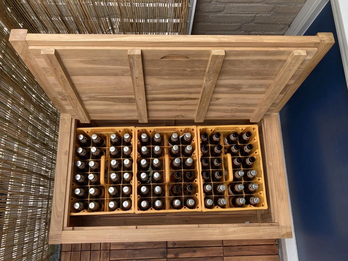 Kleine Teakhouten Tuinbank Met Opbergruimte - 100 X 60 X 90 Cm - Duurzaam Teakhout - Blijft Strak En Mooi - Sterke Constructie Om Lang Mee Te Gaan - Afbeelding 4