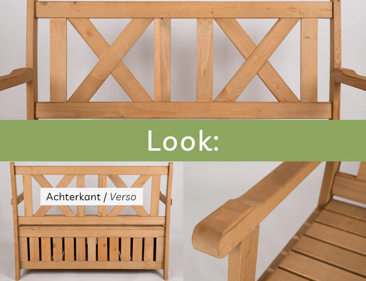 Needs&wants® Houten Tuinbank Met Opbergruimte, 2-zits Kistbank Houten Klassieke Bank Opslag, Grote Tuinopbergbank Van Massief Hout Weerbestendig Voor Buiten Tuin, Balkon, Terras, 115x61x85 Cm, Donker-bruin - Afbeelding 4