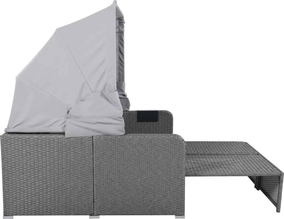 Polyrattan Patio Rieten Meubels Set Voor 2 Personen-Outdoor Rattan Sofa Set Met Intrekbare Luifel-lounge Bank-PE Rotan Loveseat Voor Achtertuin Veranda Tuin Zwembad Balkon-grijs - Afbeelding 3